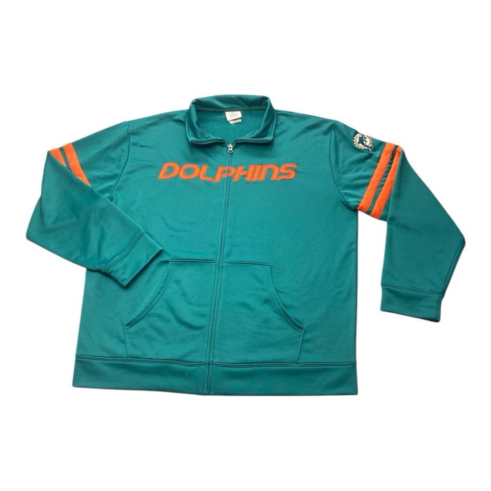 Vintage NFL Miami Dolphins Full Zip Jacket Teal Blue Sz 2XL Football Embroidered